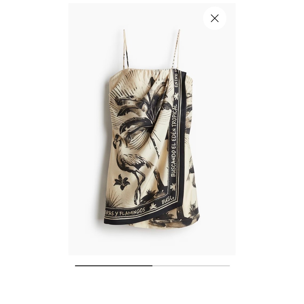 H&M Edition Tropical Flamingo Wrap Mini Dress Cream Black Bandeau Size M NWT